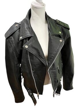 Leather Moto Bomber style Jacket with zippers & laces, Highway One
